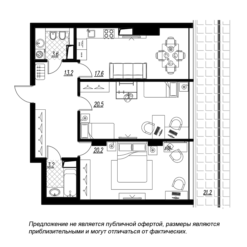 2-комнатная, 86 м² — ЖК ЖК Fusion (Фьюжн)