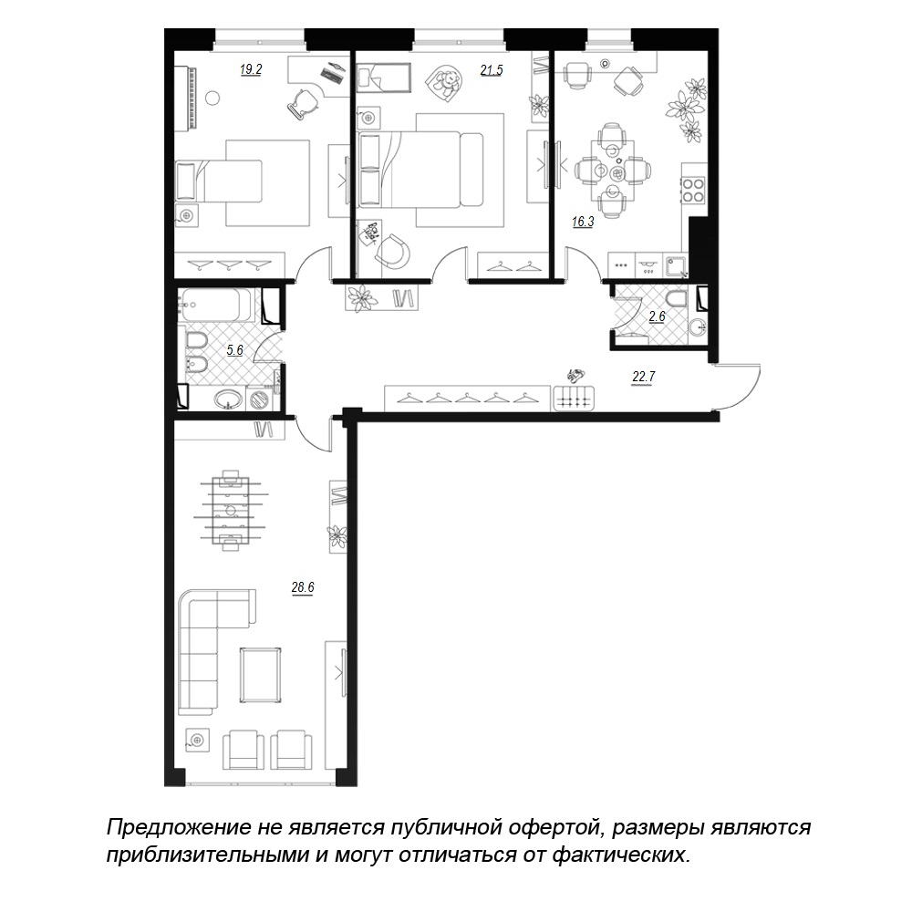 3-комнатная, 120 м² — ЖК ЖК Fusion (Фьюжн)