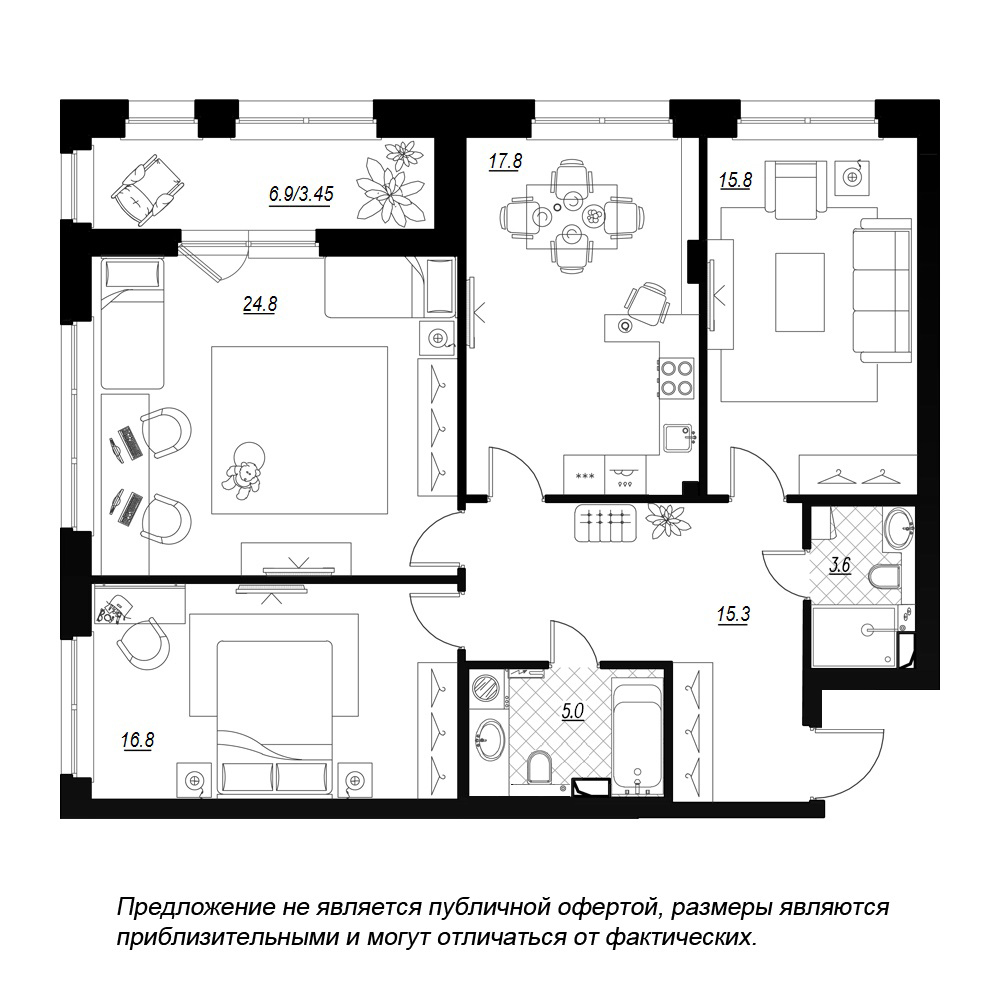 3-комнатная, 105 м² — ЖК ЖК Fusion (Фьюжн)