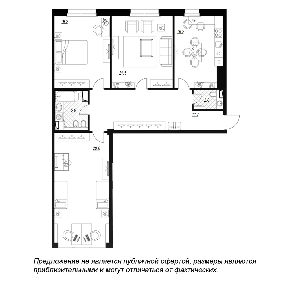3-комнатная, 120 м² — ЖК ЖК Fusion (Фьюжн)