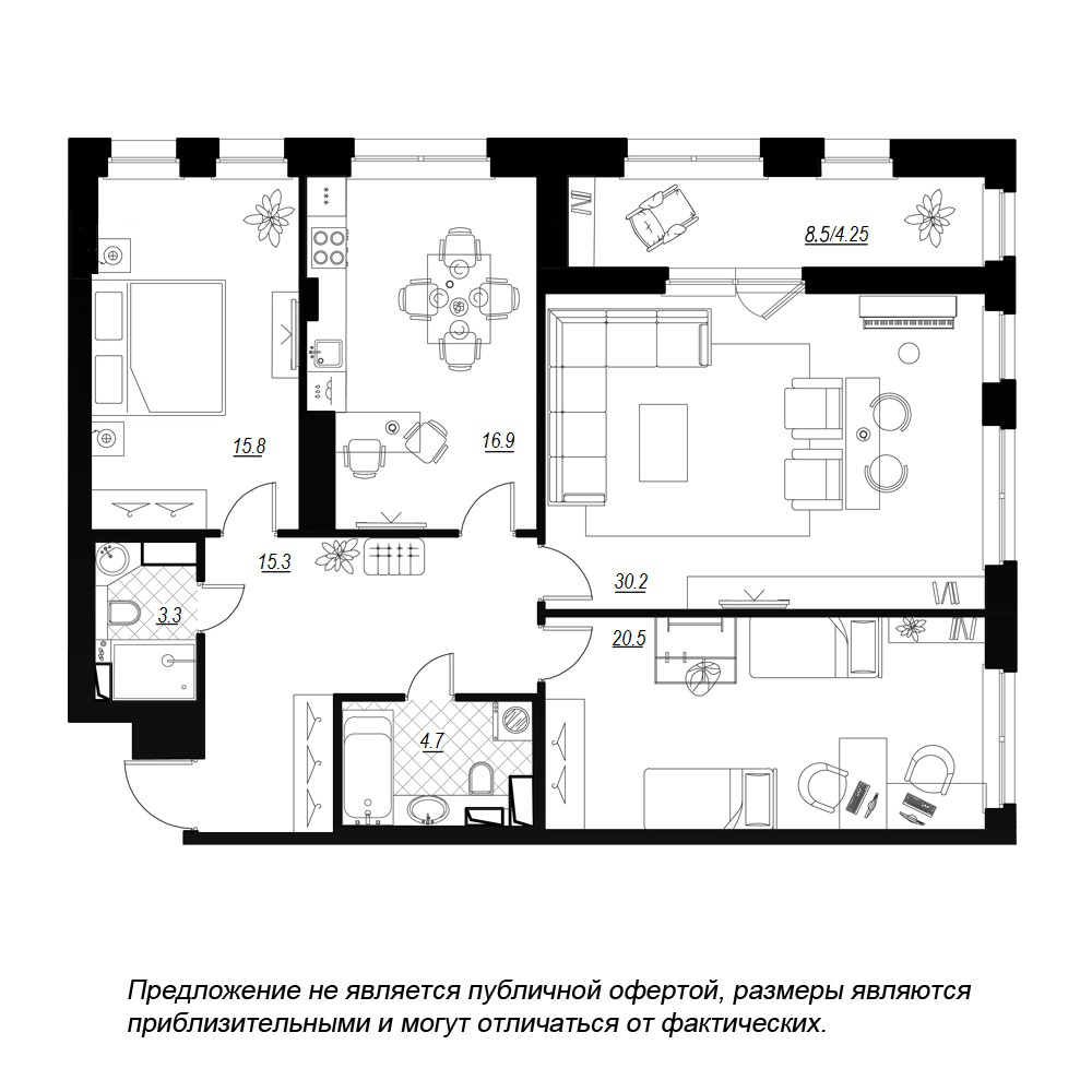 3-комнатная, 114 м² — ЖК ЖК Fusion (Фьюжн)