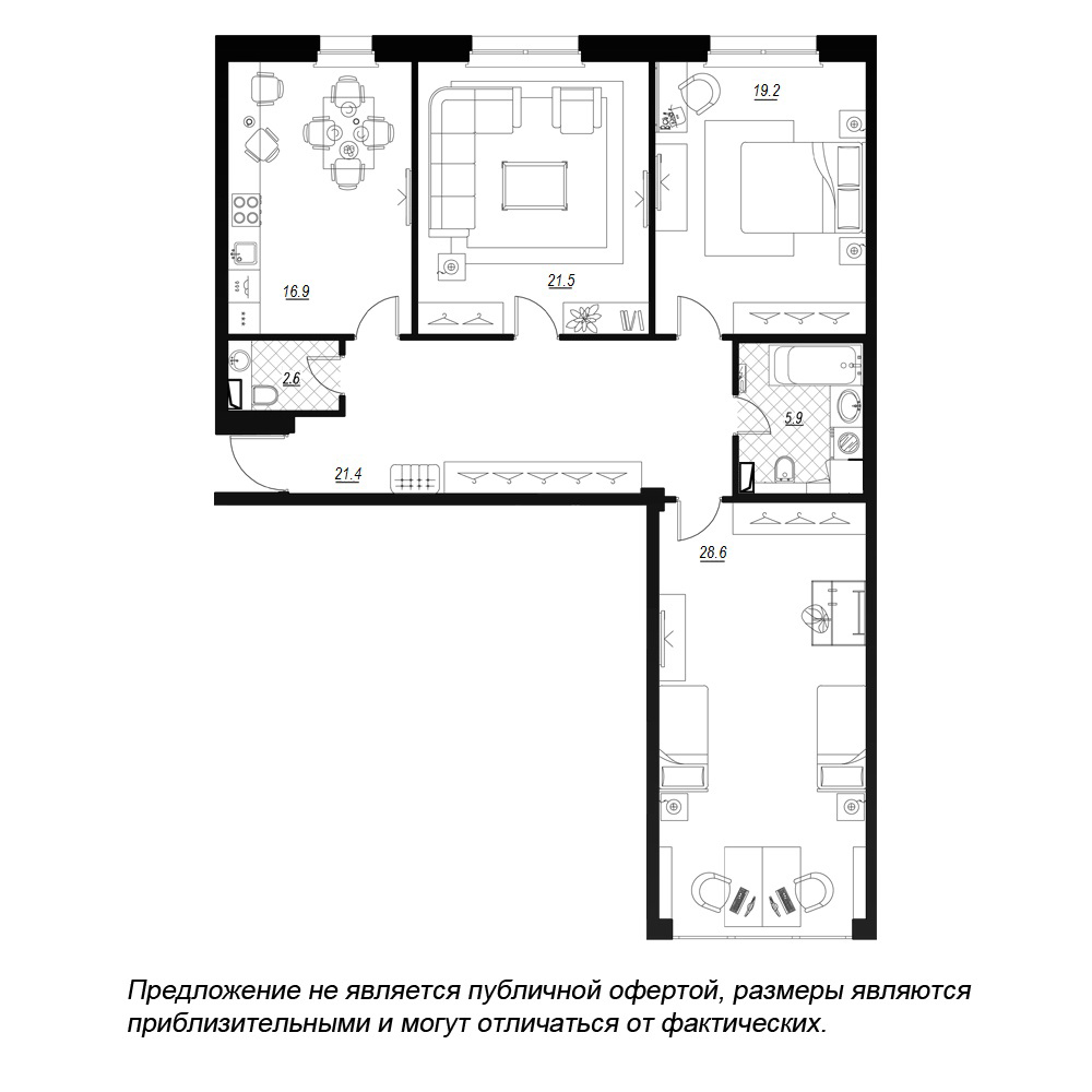 3-комнатная, 119 м² — ЖК ЖК Fusion (Фьюжн)