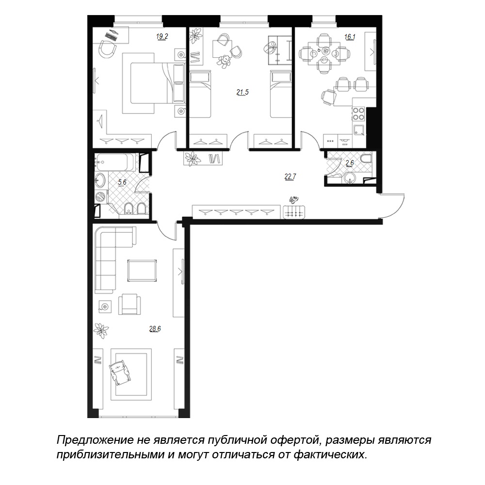 3-комнатная, 120 м² — ЖК ЖК Fusion (Фьюжн)