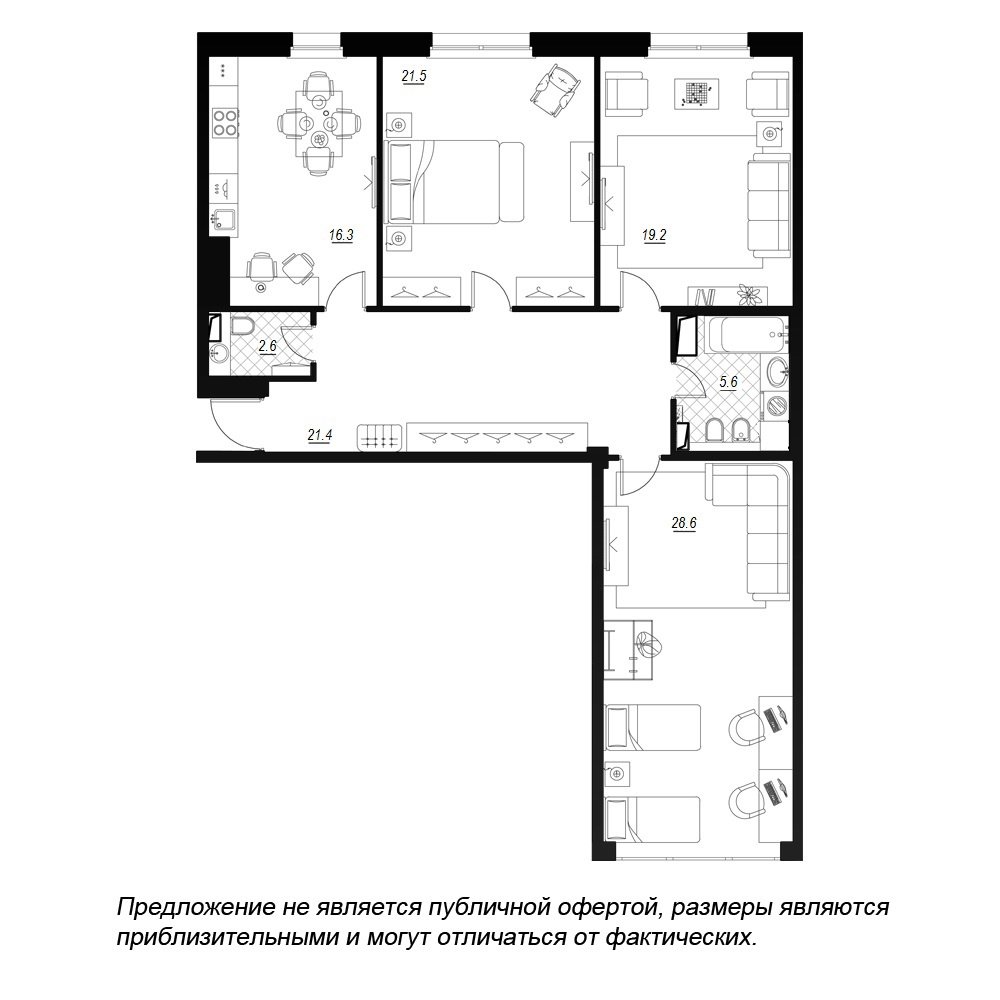 3-комнатная, 118 м² — ЖК ЖК Fusion (Фьюжн)