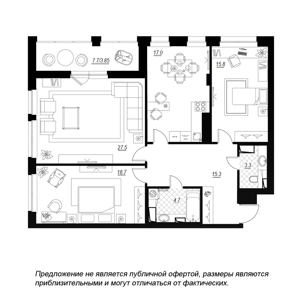 3-комнатная, 109 м² — ЖК ЖК Fusion (Фьюжн)