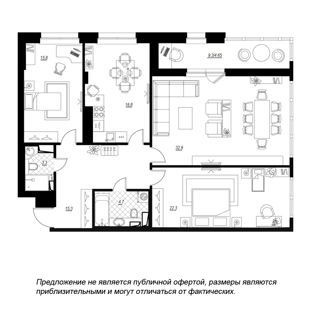 3-комнатная, 119 м² — ЖК ЖК Fusion (Фьюжн)