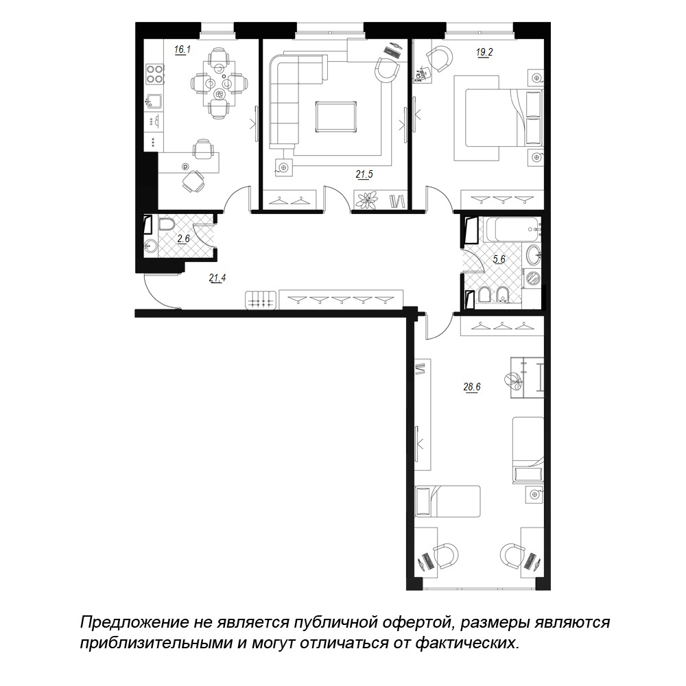 3-комнатная, 118 м² — ЖК ЖК Fusion (Фьюжн)