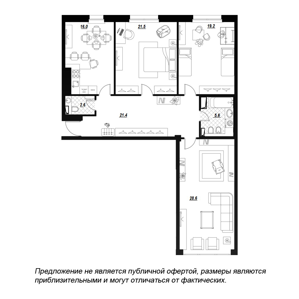 3-комнатная, 118 м² — ЖК ЖК Fusion (Фьюжн)