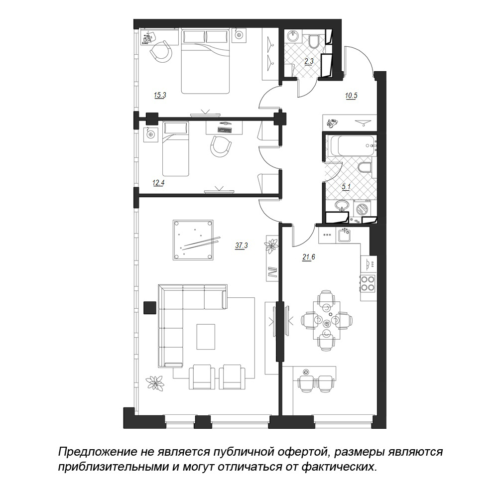 3-комнатная, 107 м² — ЖК ЖК Fusion (Фьюжн)