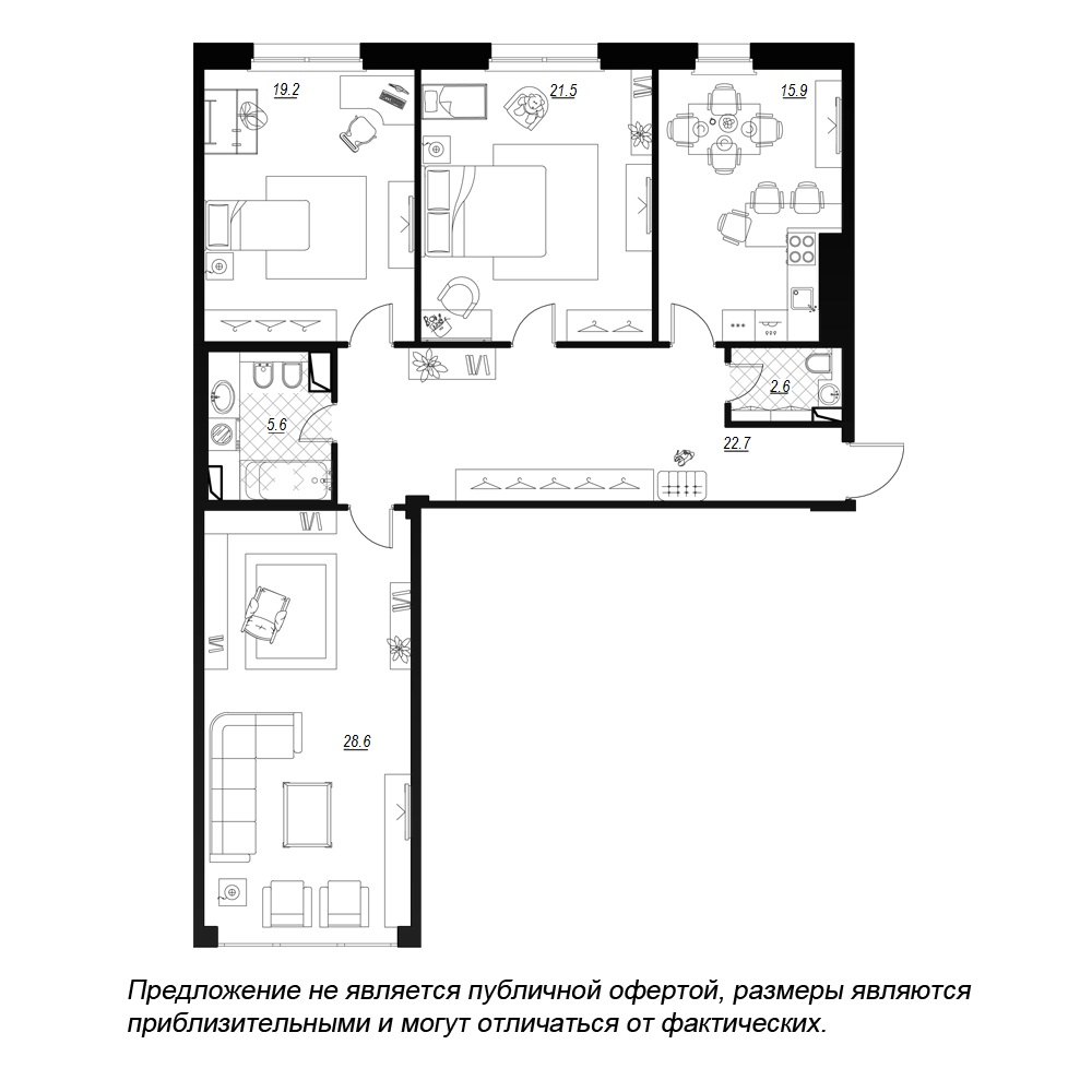 3-комнатная, 120 м² — ЖК ЖК Fusion (Фьюжн)