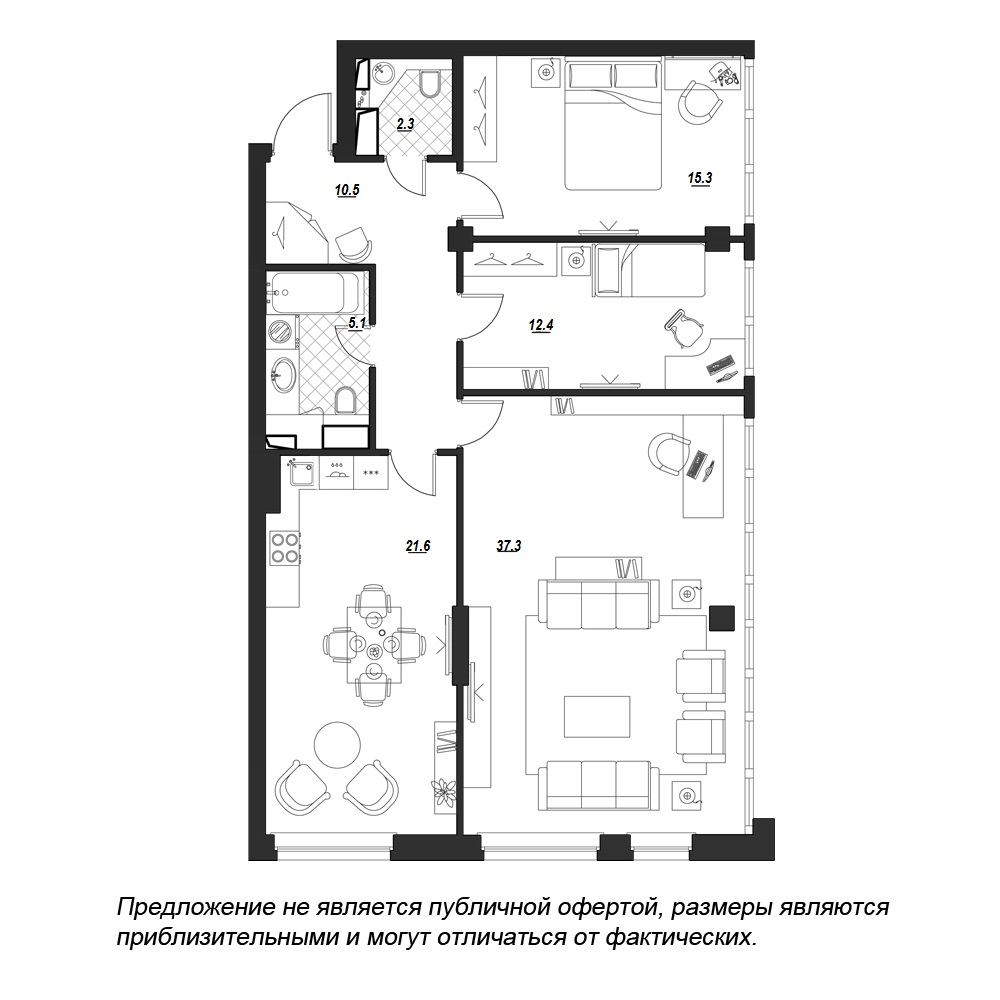 3-комнатная, 107 м² — ЖК ЖК Fusion (Фьюжн)