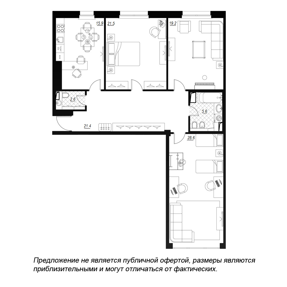3-комнатная, 118 м² — ЖК ЖК Fusion (Фьюжн)