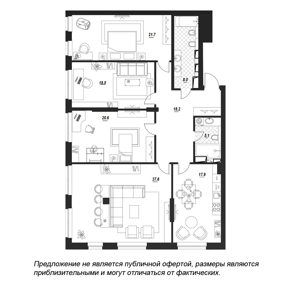 4-комнатная, 150 м² — ЖК ЖК Fusion (Фьюжн)