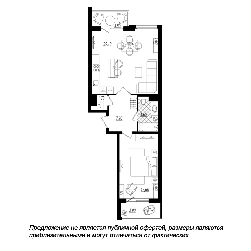 1-комнатная, 64 м² — ЖК ЖК Дом на Космонавтов