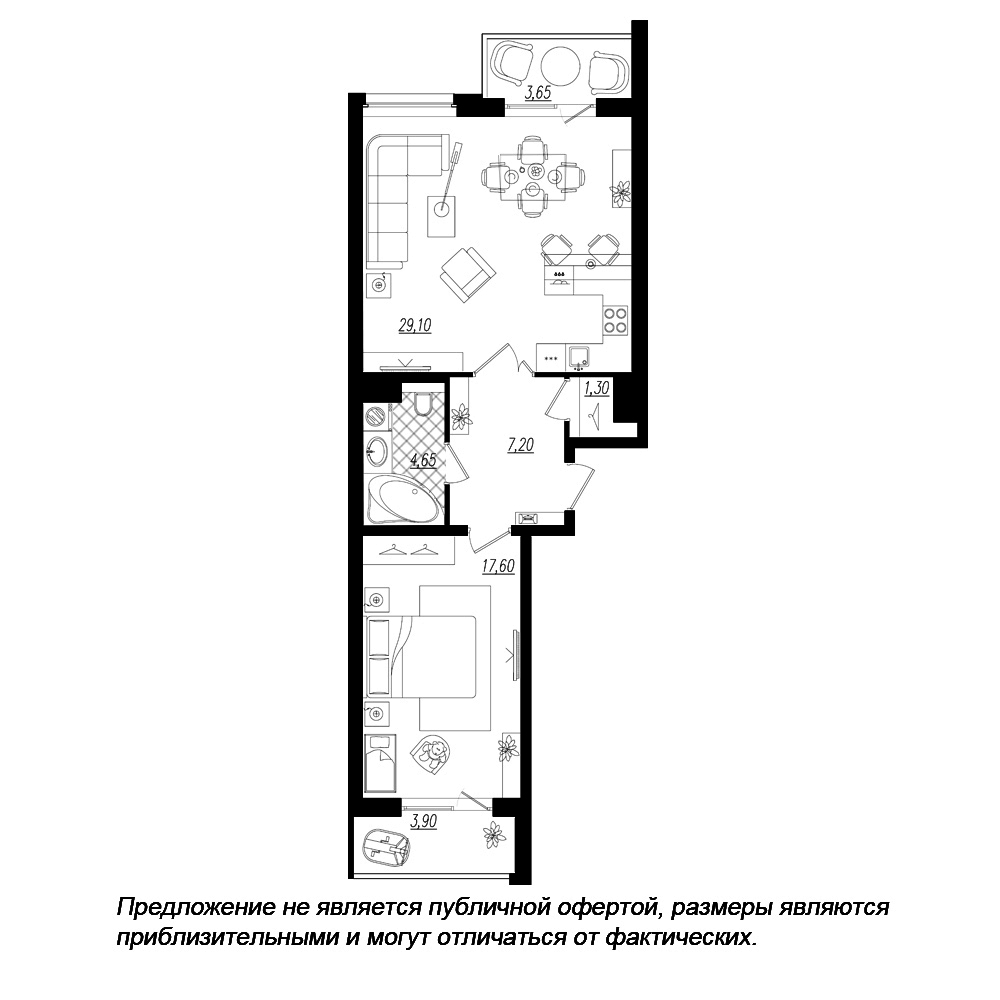 1-комнатная, 64 м² — ЖК ЖК Дом на Космонавтов