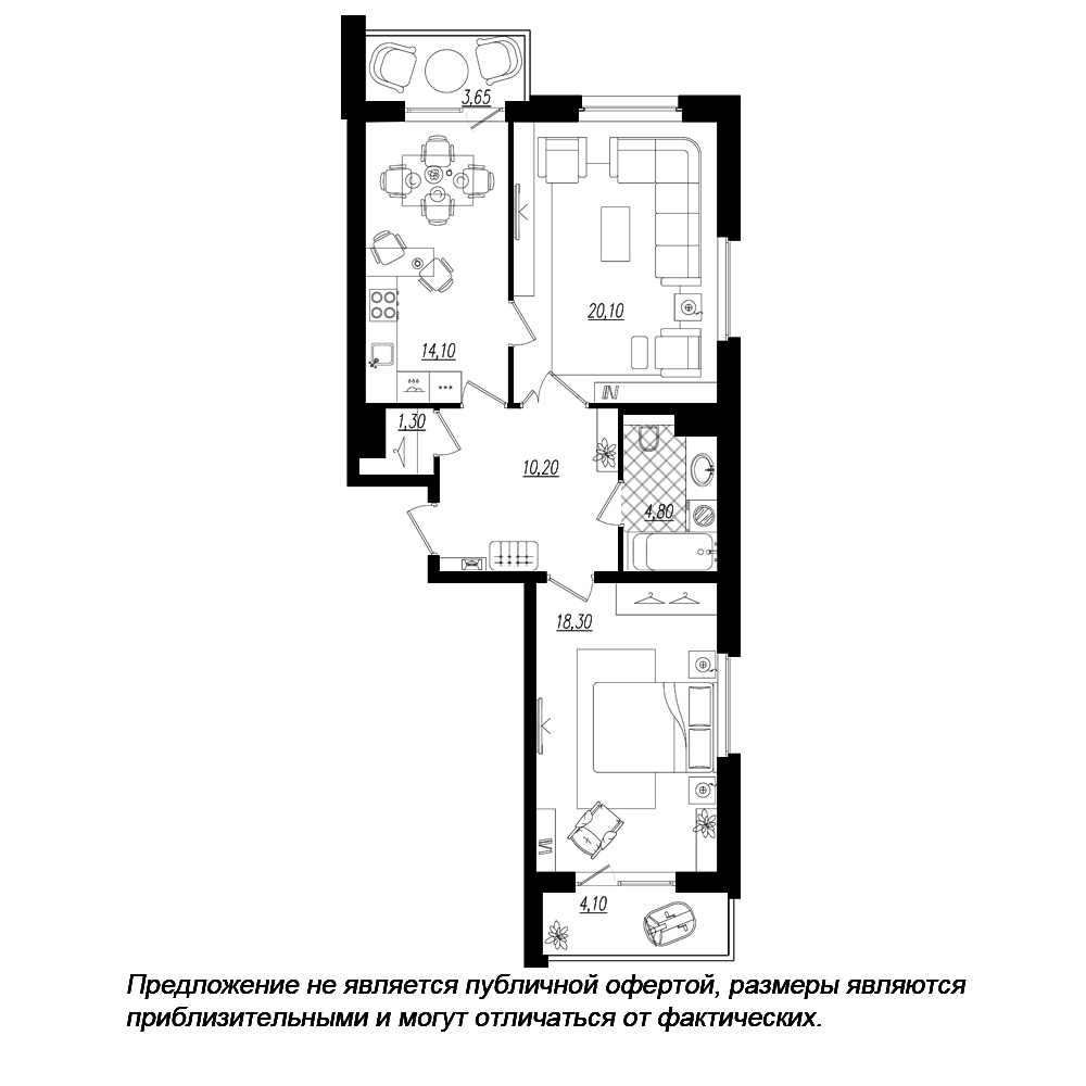 2-комнатная, 73 м² — ЖК ЖК Дом на Космонавтов