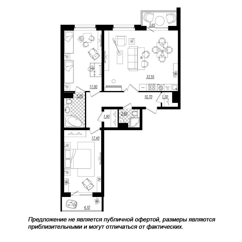 2-комнатная, 93 м² — ЖК ЖК Дом на Космонавтов