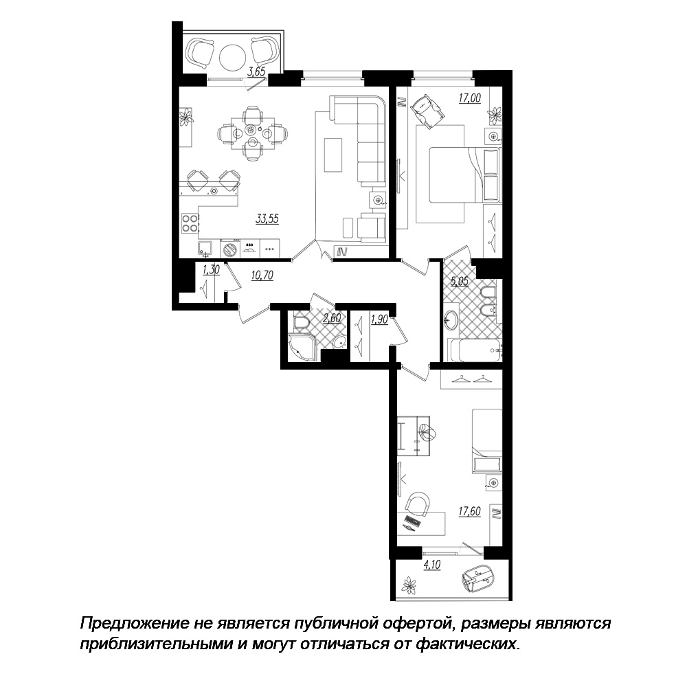 2-комнатная, 94 м² — ЖК ЖК Дом на Космонавтов