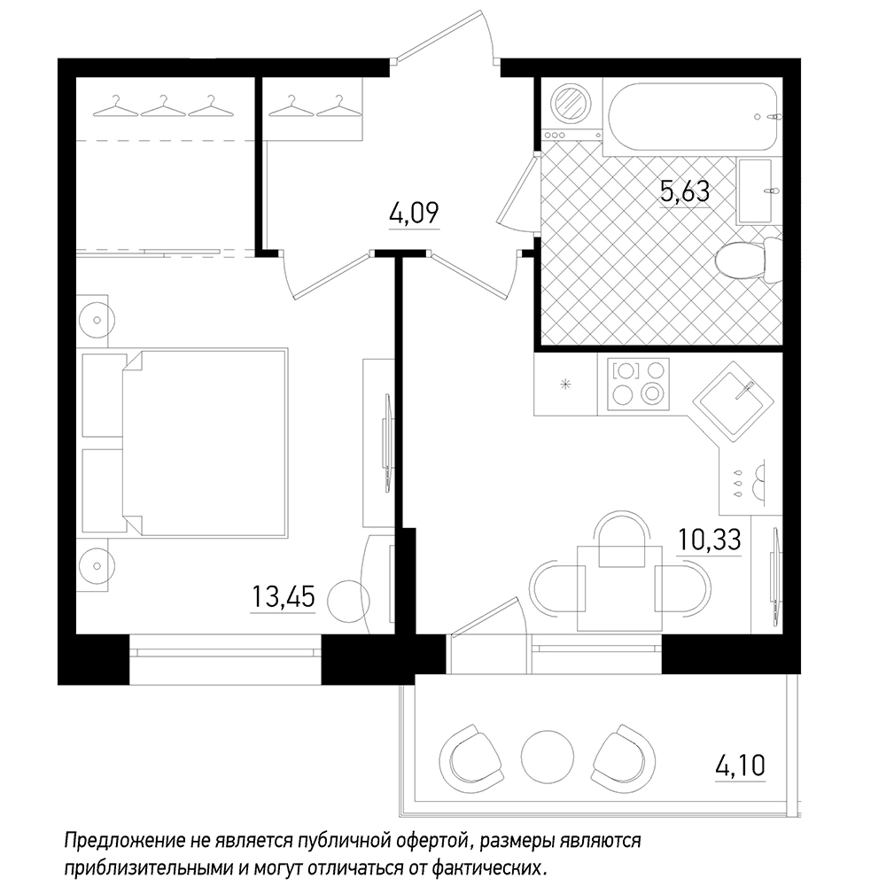 1-комнатная, 35 м² — ЖК ЖК Охта Хаус