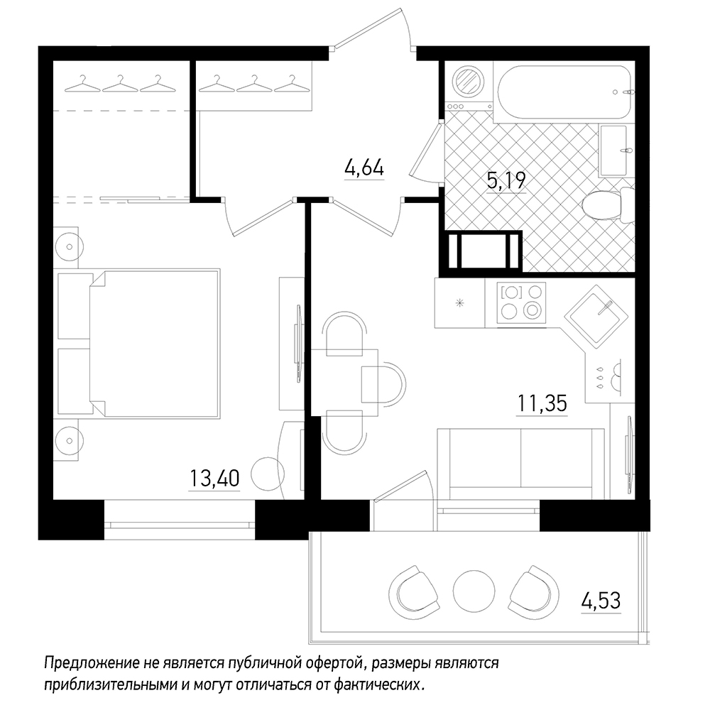 1-комнатная, 36 м² — ЖК ЖК Охта Хаус