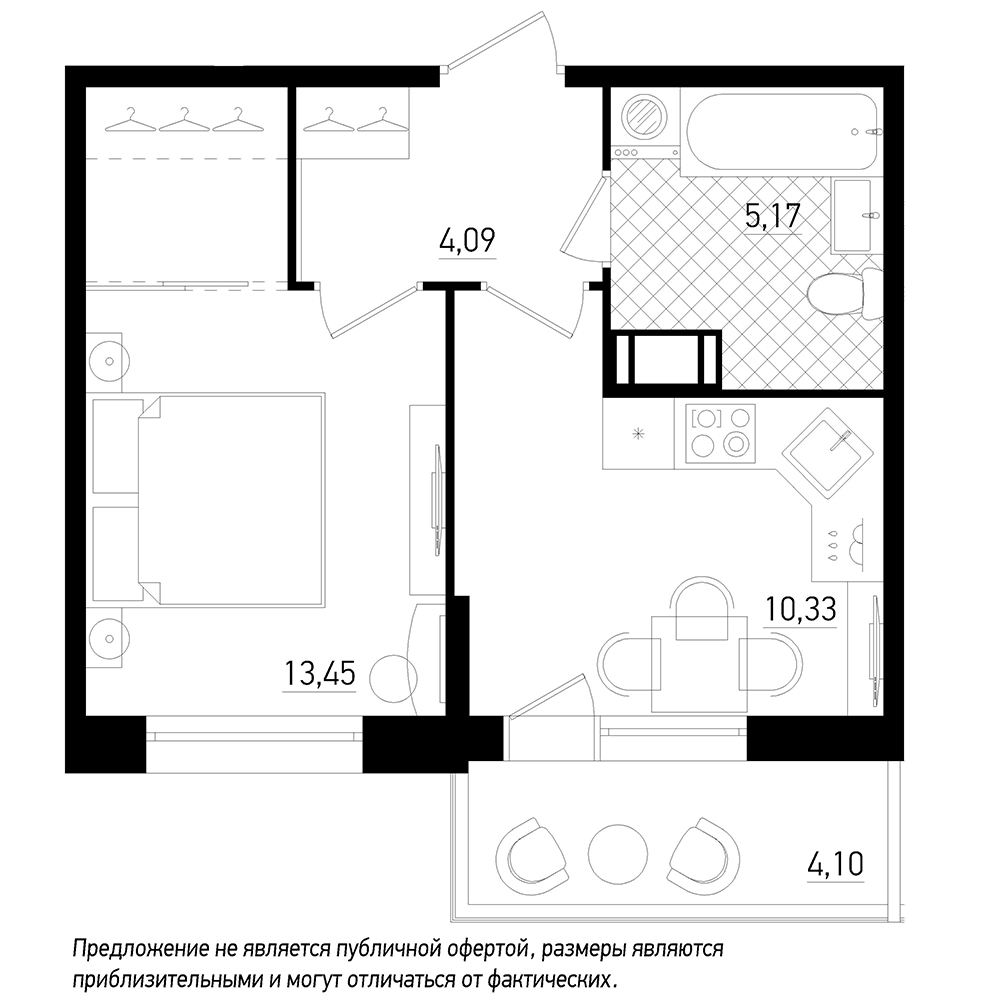 1-комнатная, 34 м² — ЖК ЖК Охта Хаус