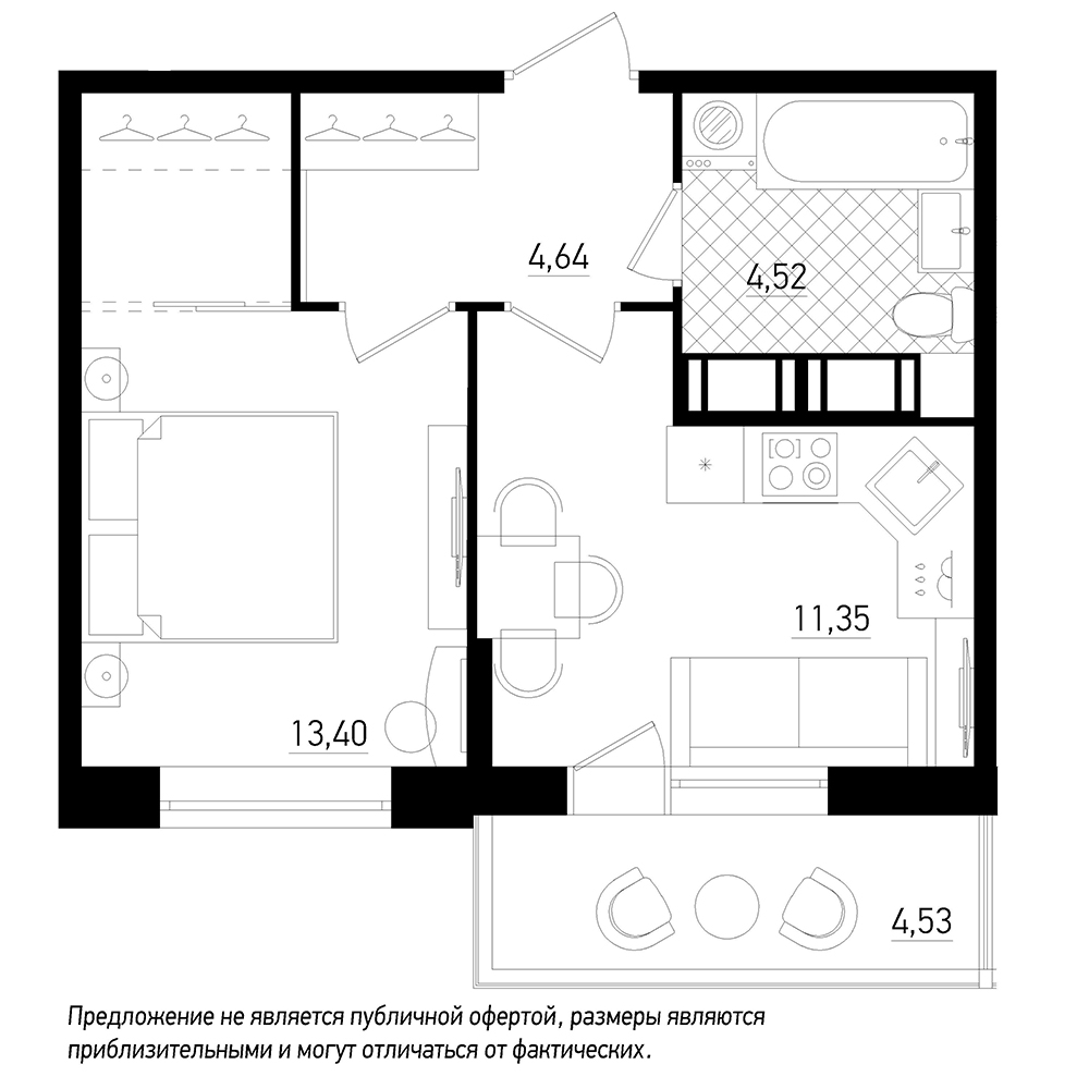 1-комнатная, 35 м² — ЖК ЖК Охта Хаус