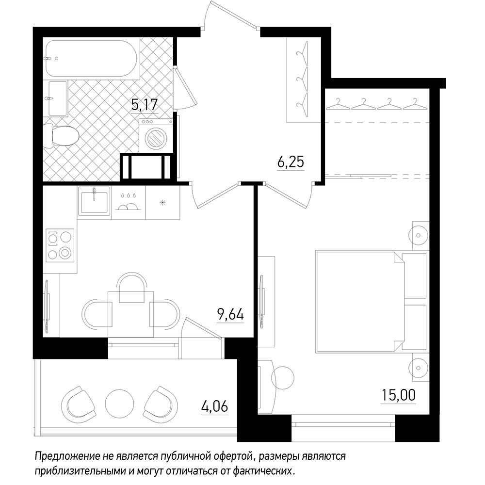1-комнатная, 38 м² — ЖК ЖК Охта Хаус