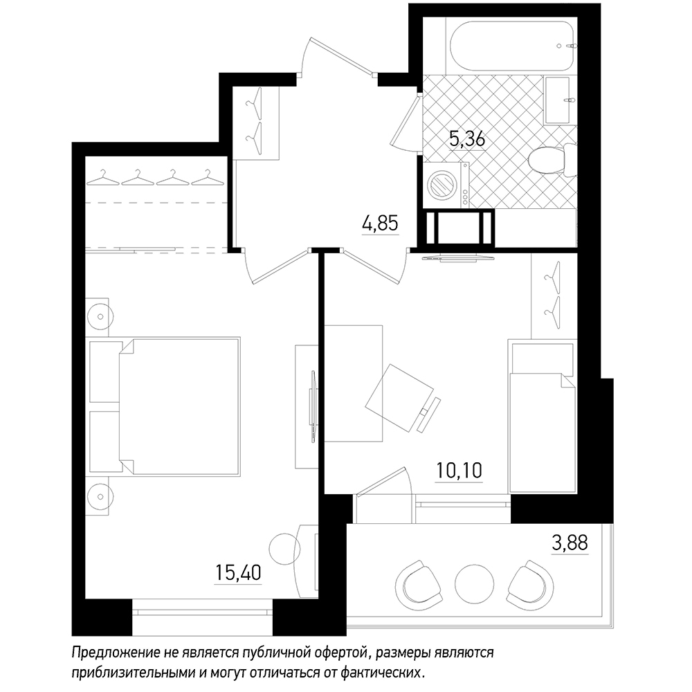 1-комнатная, 38 м² — ЖК ЖК Охта Хаус