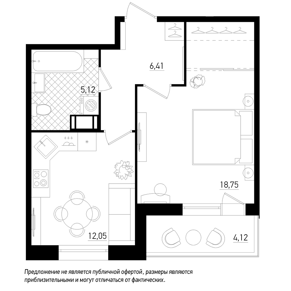 1-комнатная, 44 м² — ЖК ЖК Охта Хаус
