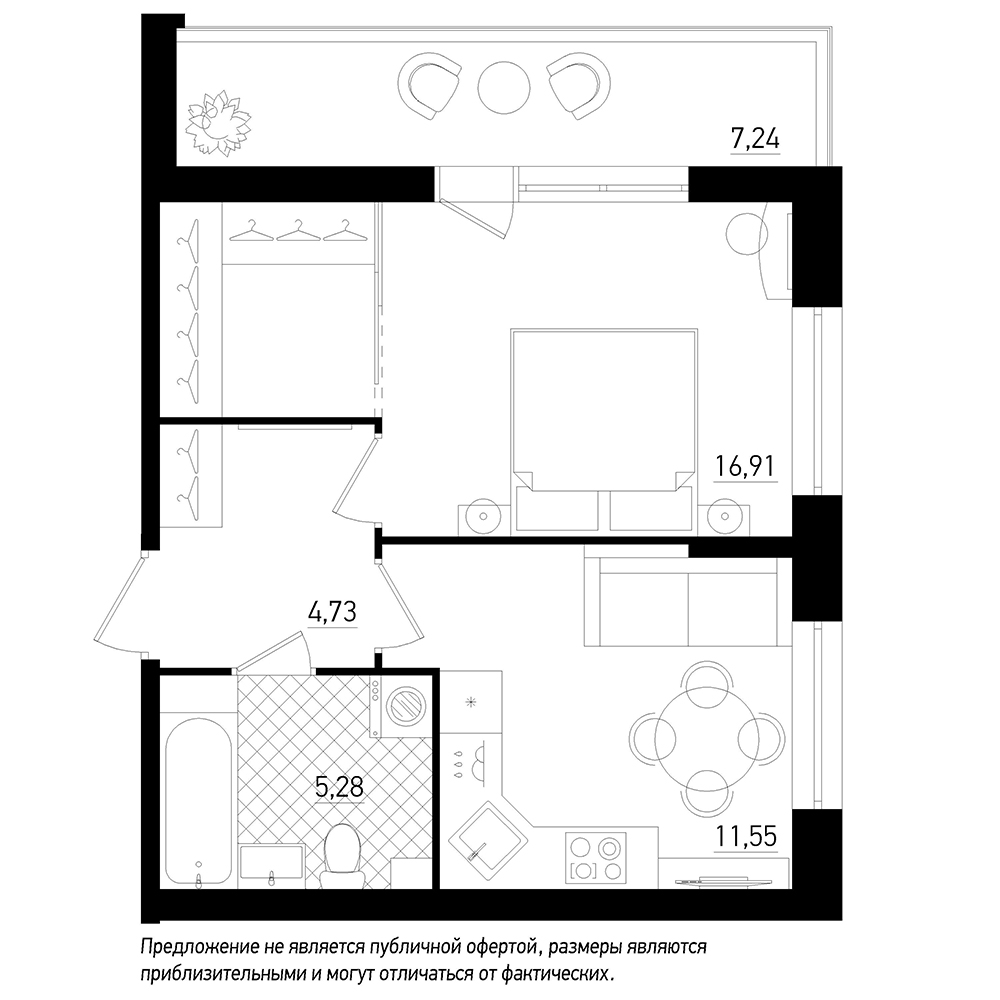 1-комнатная, 42 м² — ЖК ЖК Охта Хаус