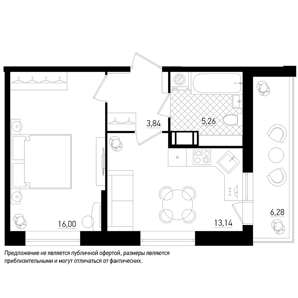 1-комнатная, 41 м² — ЖК ЖК Охта Хаус