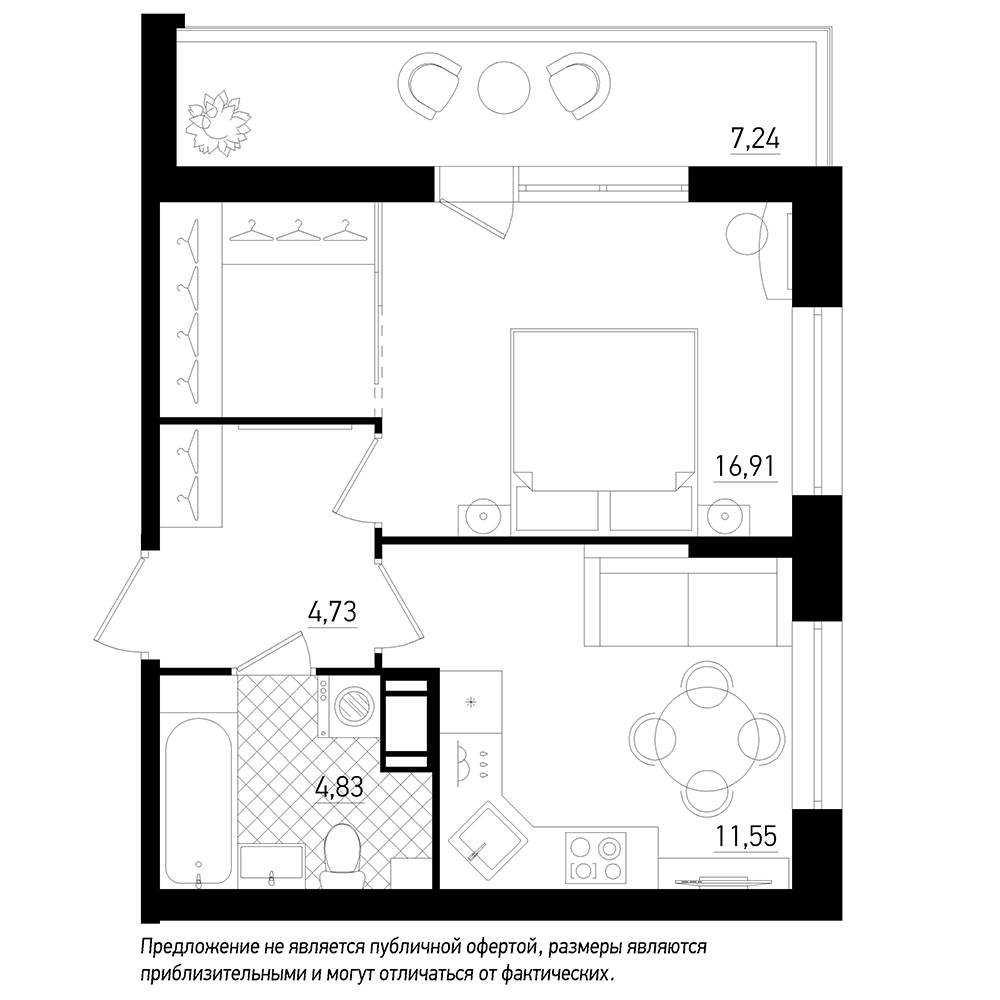 1-комнатная, 42 м² — ЖК ЖК Охта Хаус