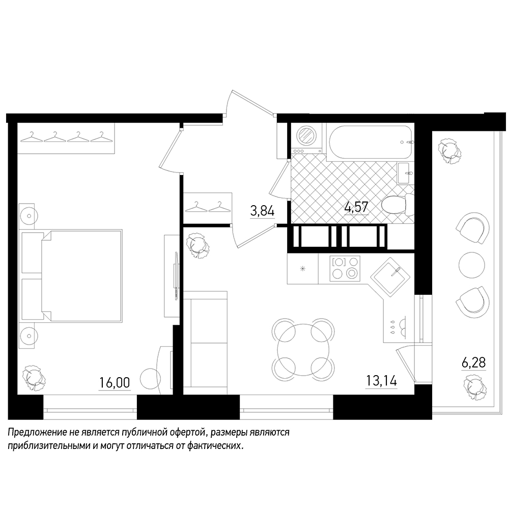 1-комнатная, 41 м² — ЖК ЖК Охта Хаус