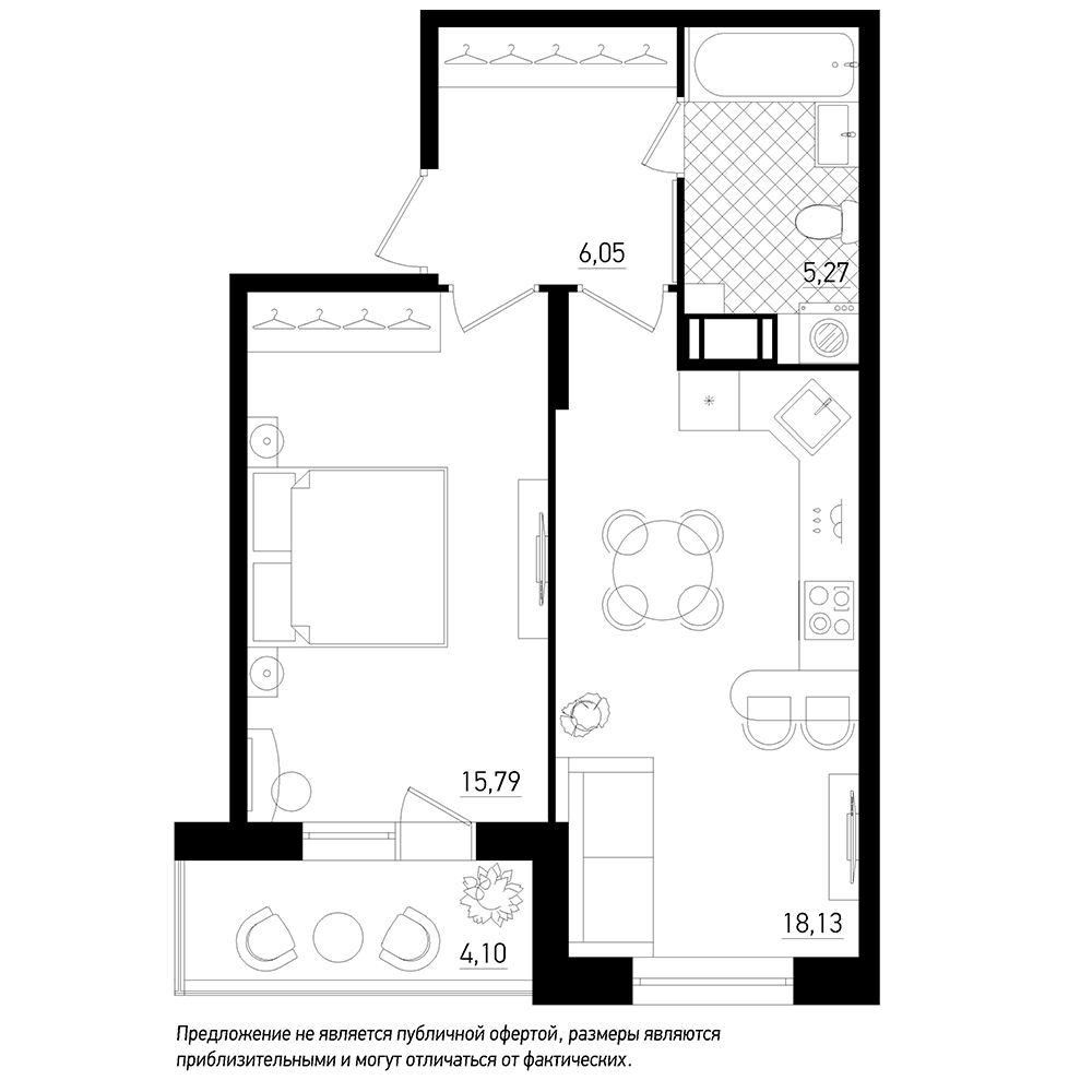 1-комнатная, 47 м² — ЖК ЖК Охта Хаус