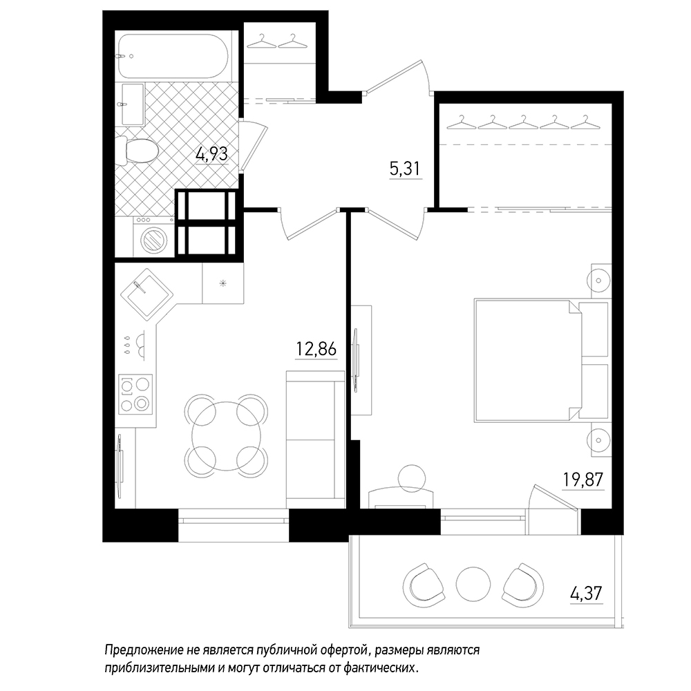 1-комнатная, 44 м² — ЖК ЖК Охта Хаус