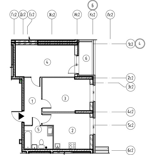2-комнатная, 54 м² — ЖК ЖК Охта Хаус