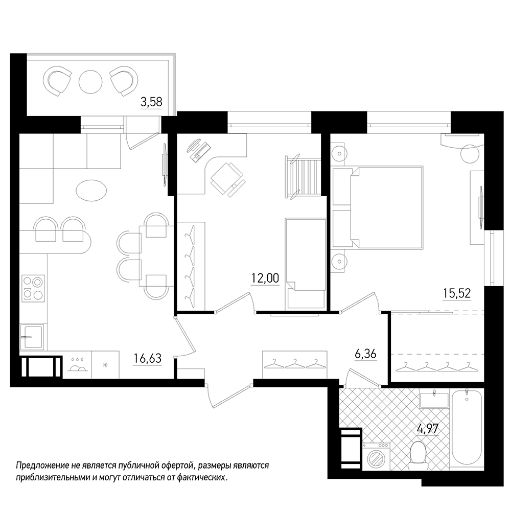 2-комнатная, 57 м² — ЖК ЖК Охта Хаус
