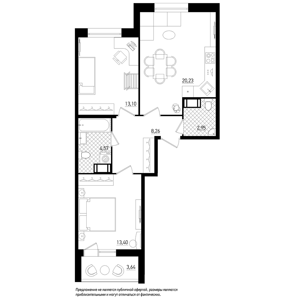 2-комнатная, 64 м² — ЖК ЖК Охта Хаус