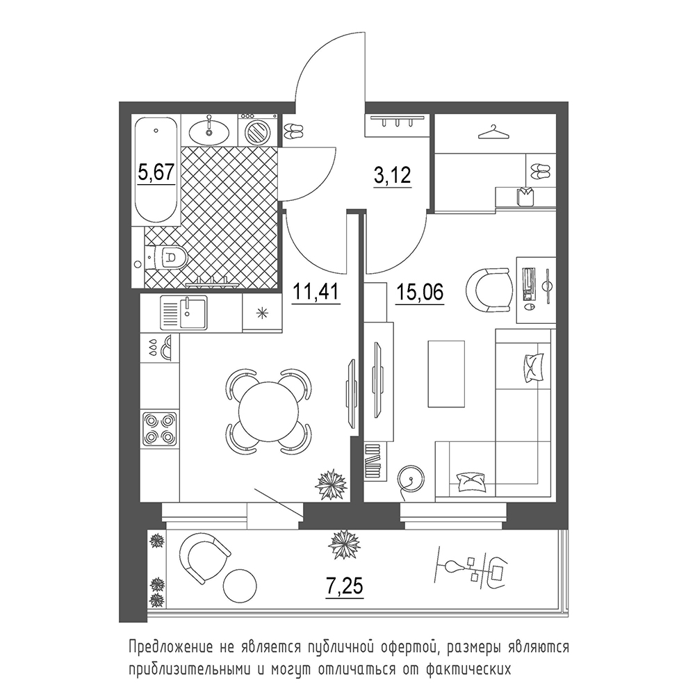 1-комнатная, 39 м² — ЖК ЖК Охта Хаус