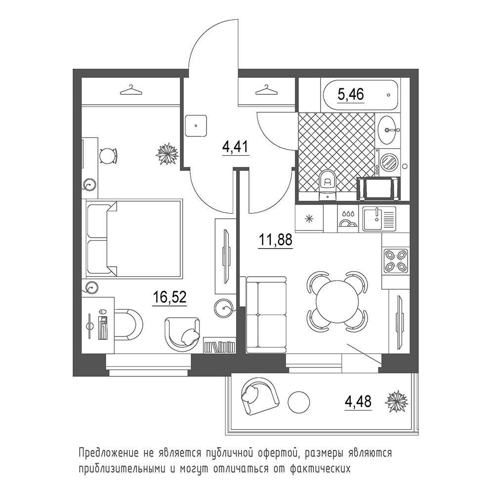 1-комнатная, 40 м² — ЖК ЖК Охта Хаус
