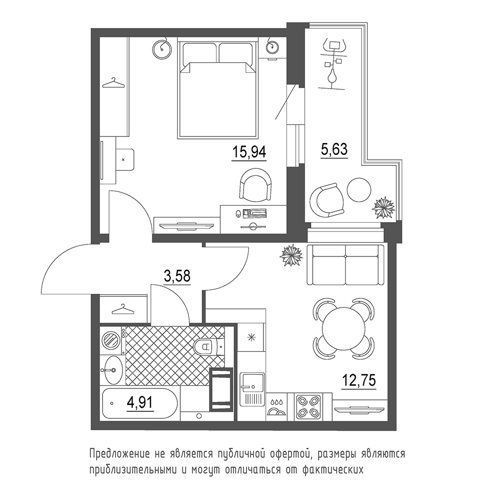 1-комнатная, 40 м² — ЖК ЖК Охта Хаус