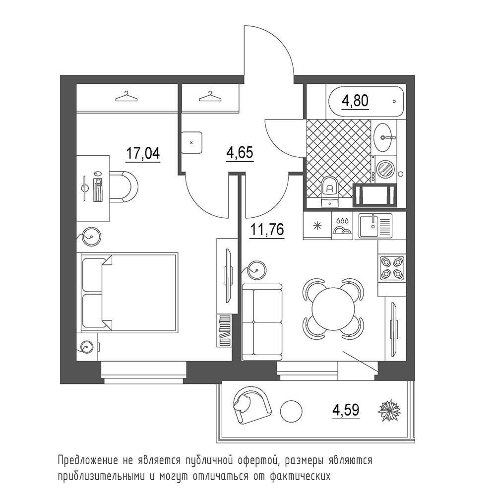 1-комнатная, 40 м² — ЖК ЖК Охта Хаус