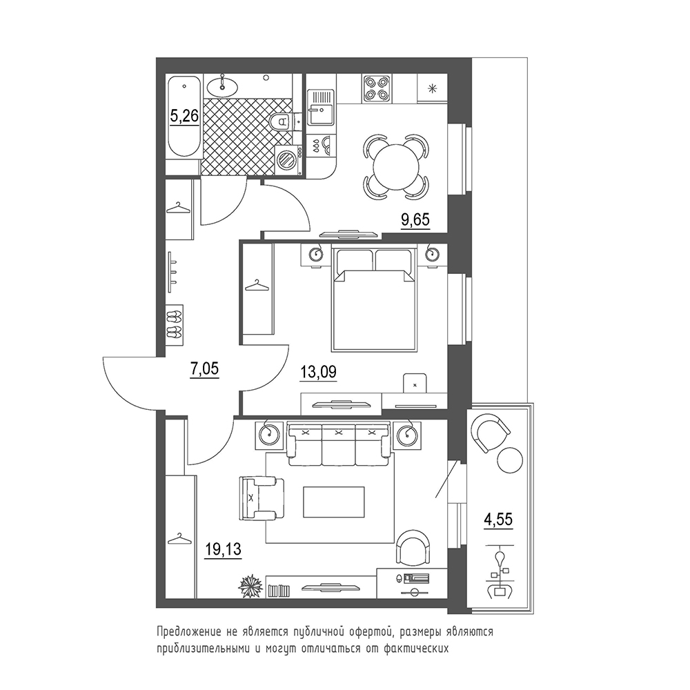 2-комнатная, 56 м² — ЖК ЖК Охта Хаус