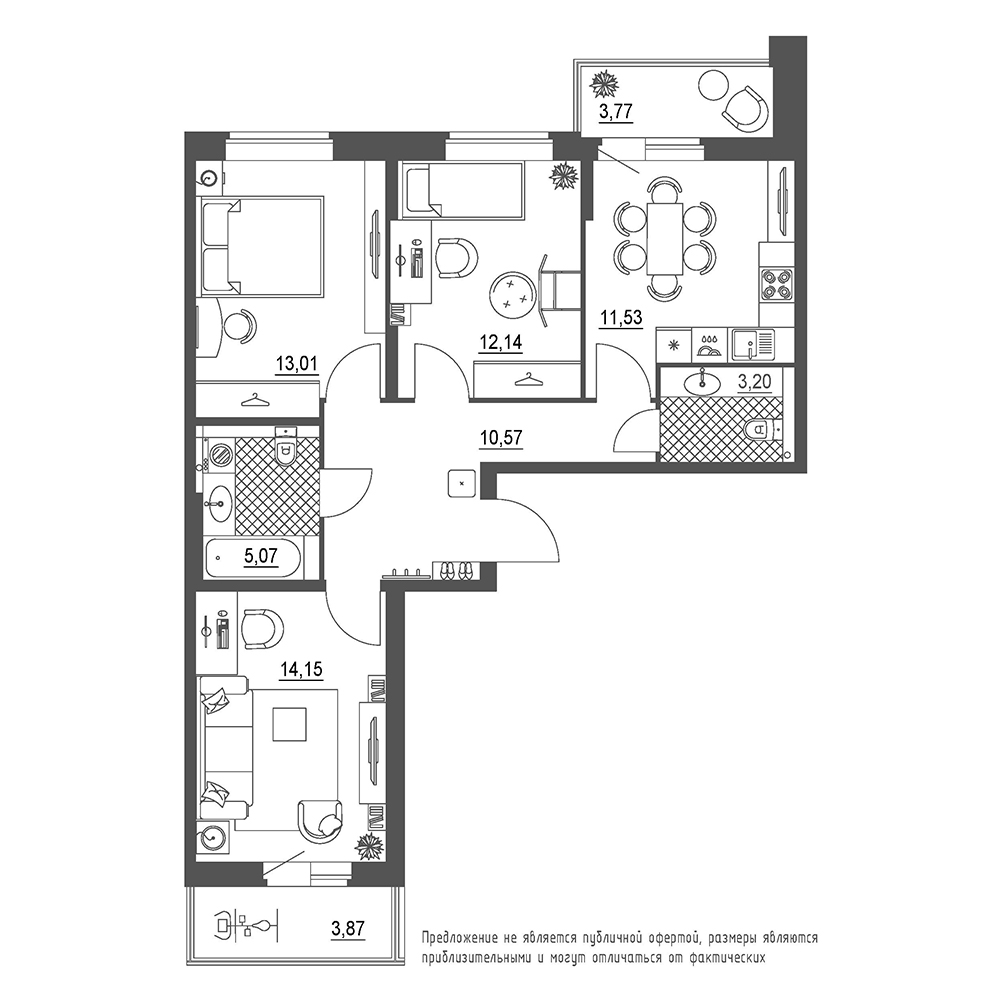 3-комнатная, 73 м² — ЖК ЖК Охта Хаус
