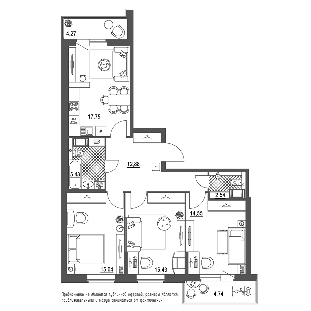 3-комнатная, 87 м² — ЖК ЖК Охта Хаус
