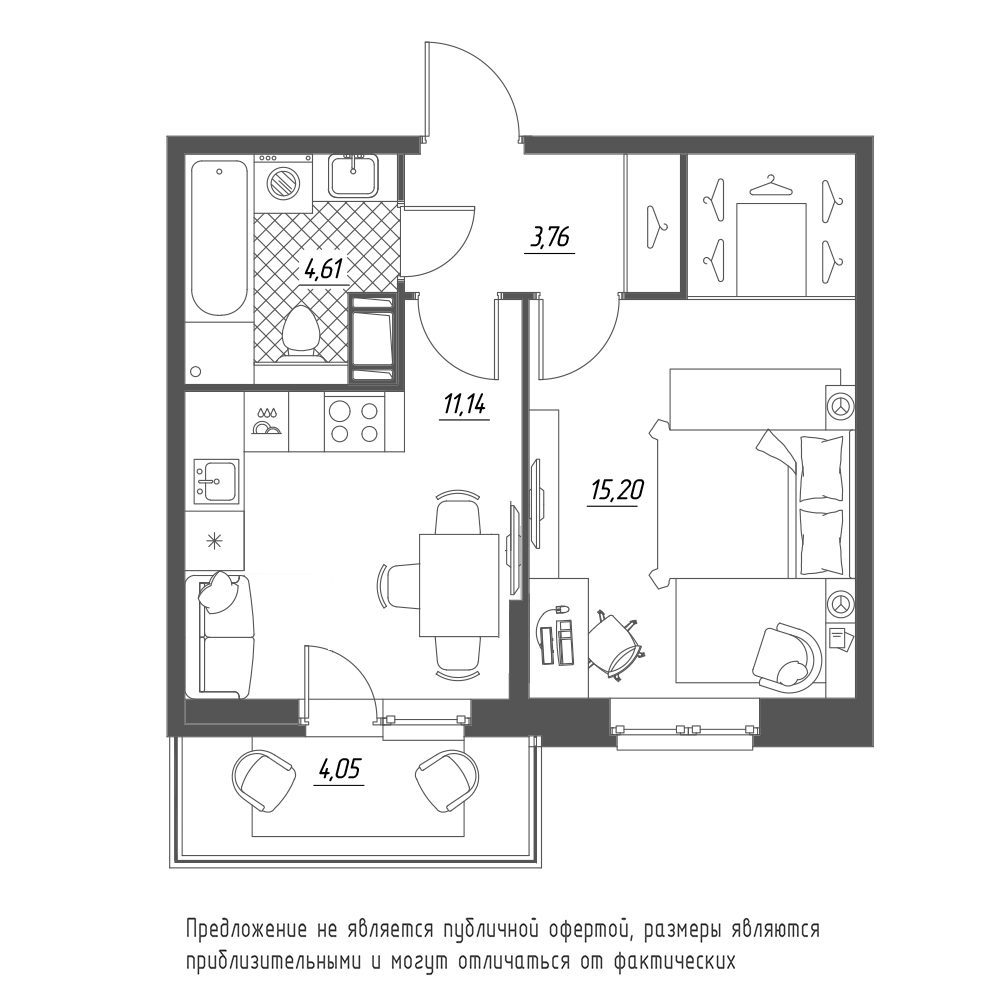1-комнатная, 36 м² — ЖК ЖК Охта Хаус