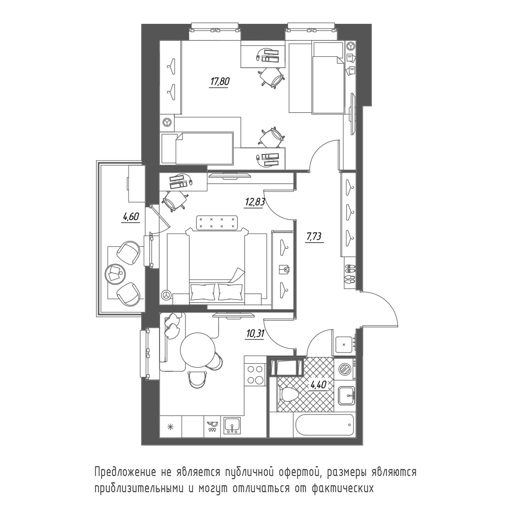 2-комнатная, 54 м² — ЖК ЖК Охта Хаус