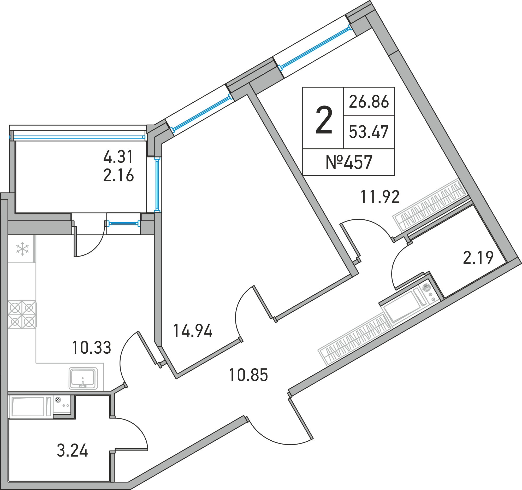 2-комнатная, 53 м² — ЖК ЖК Дом на Львовской