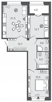 2-комнатная, 72 м² — ЖК ЖК Futurist (Футурист)
