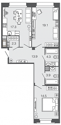 2-комнатная, 75 м² — ЖК ЖК Futurist (Футурист)